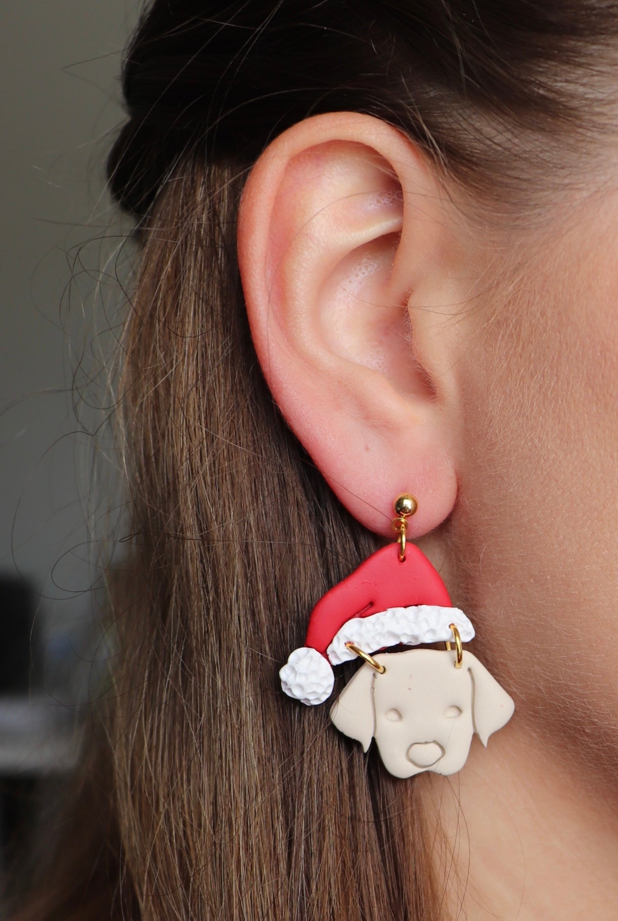 Golden Lab Dangle Earrings