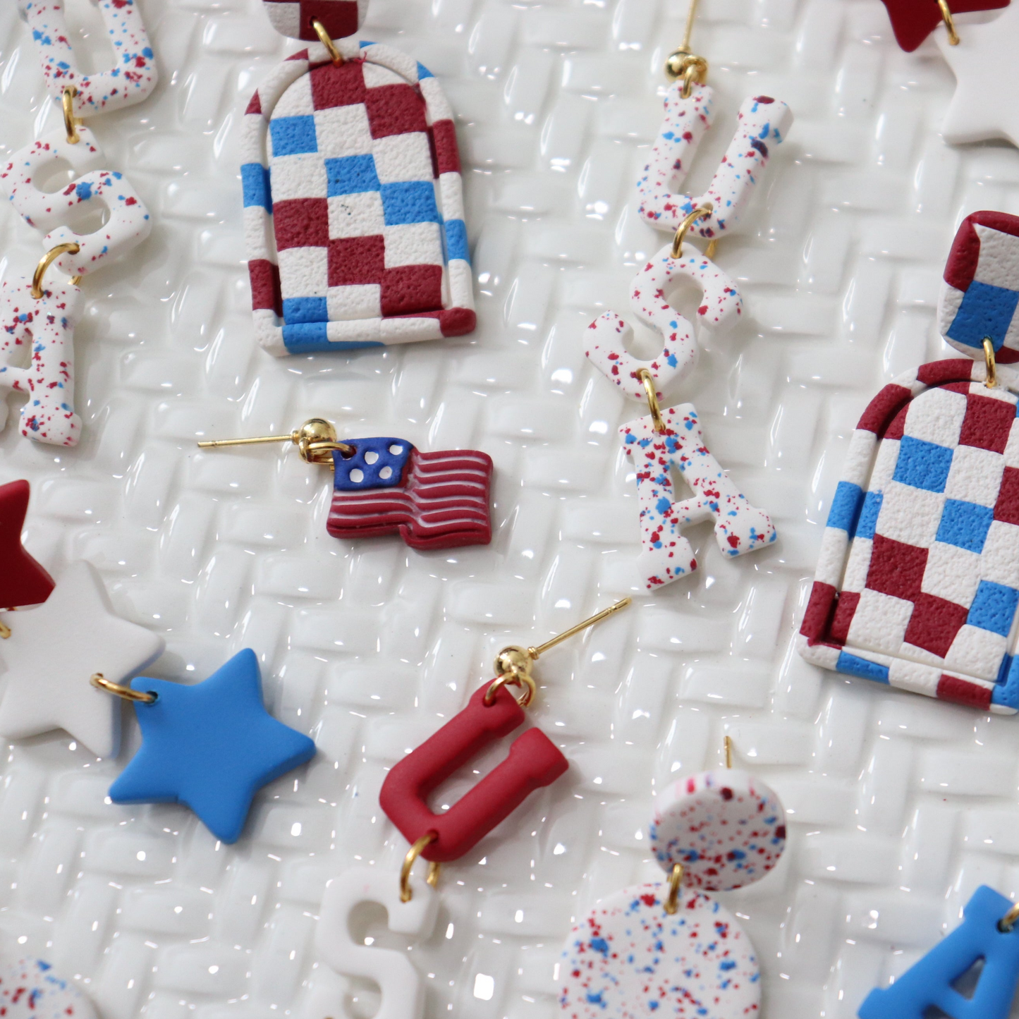 Red White and Blue USA Firework Earrings