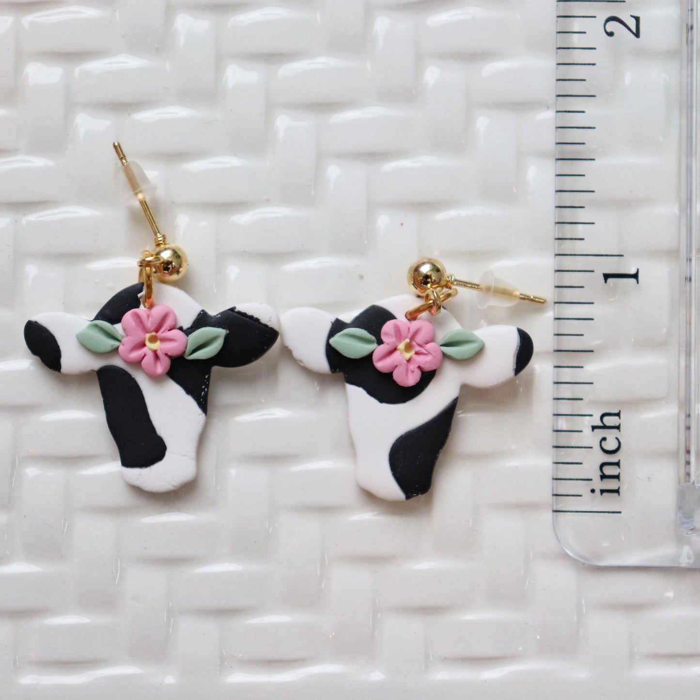 Flower Cow Dangle Earrings