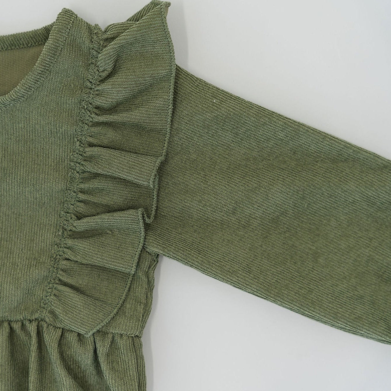 Green Long Sleeve Corduroy Ruffle Romper