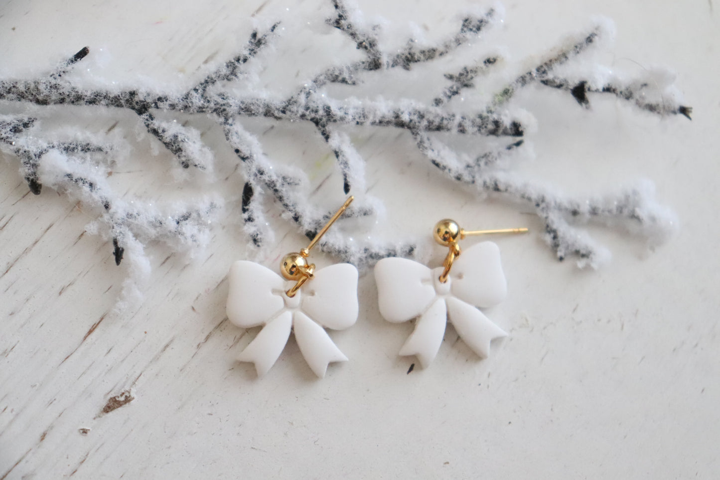 White Bow Earrings