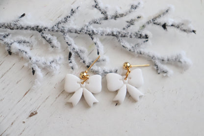 White Bow Earrings