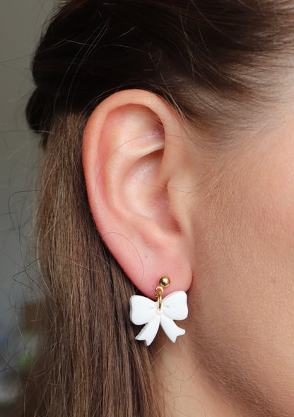 White Bow Earrings