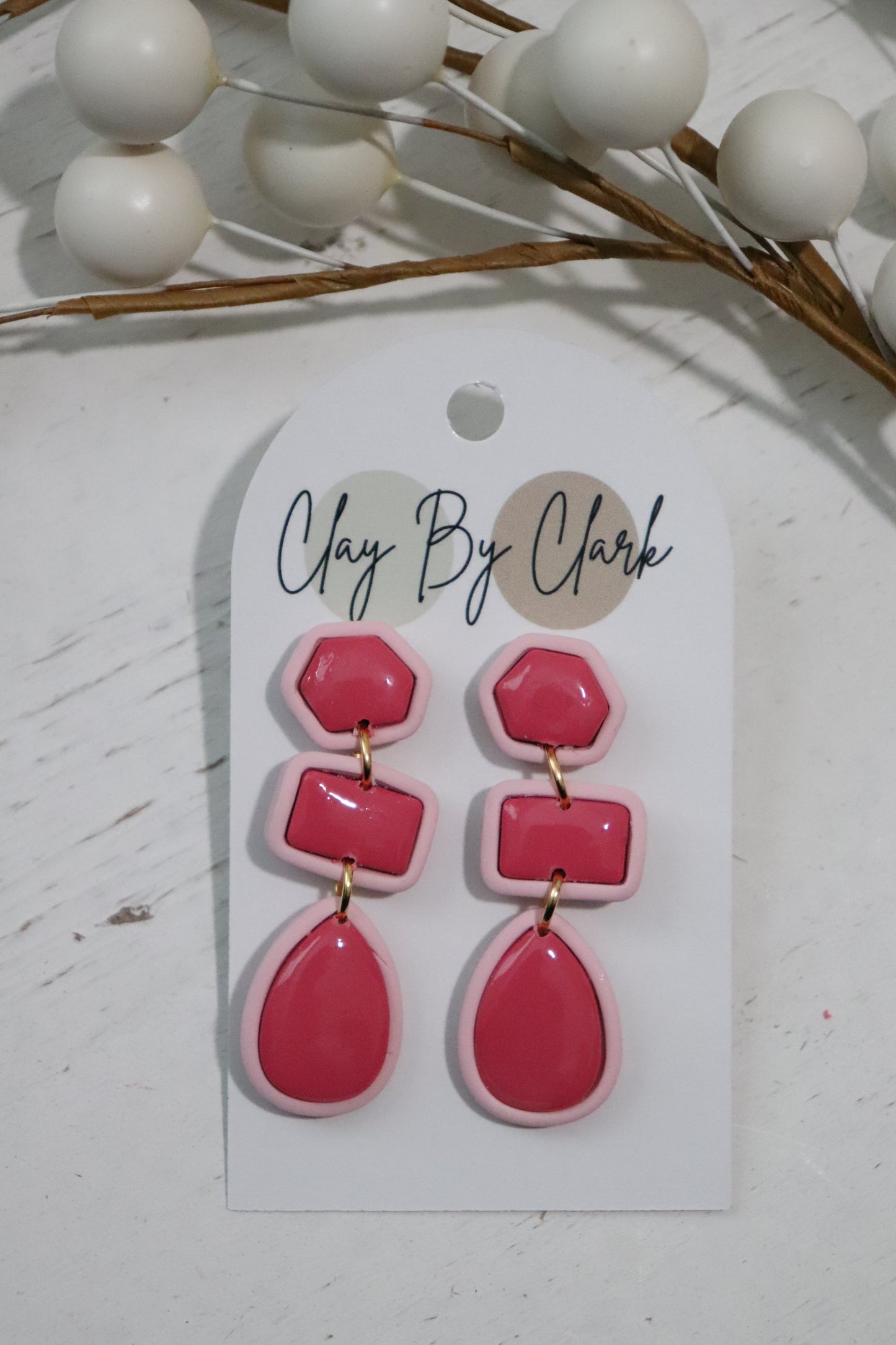 Double Pink Gem Earring