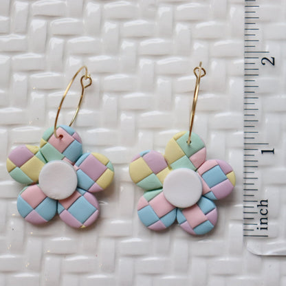 Pastel Plaid Daisy Earrings