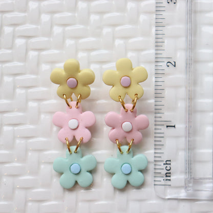 Pastel Triple Daisy Earrings