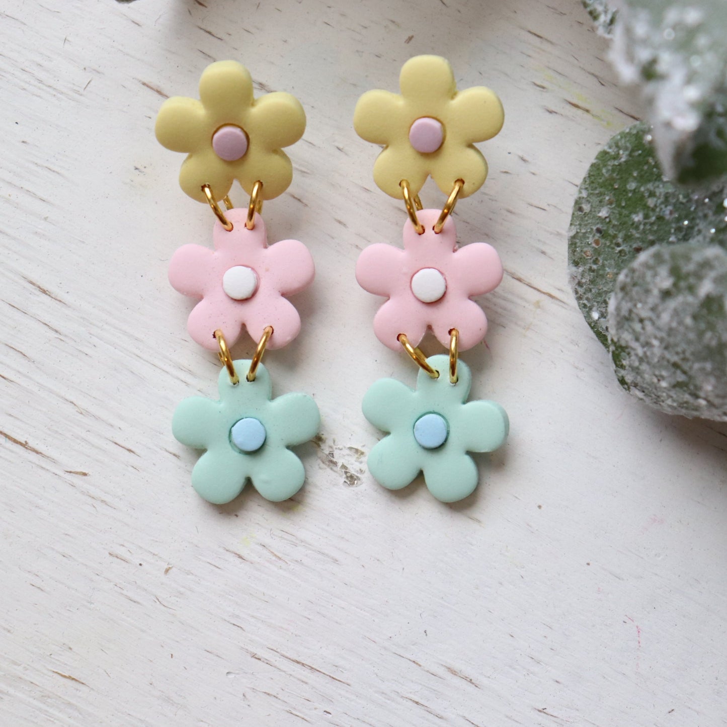 Pastel Triple Daisy Earrings