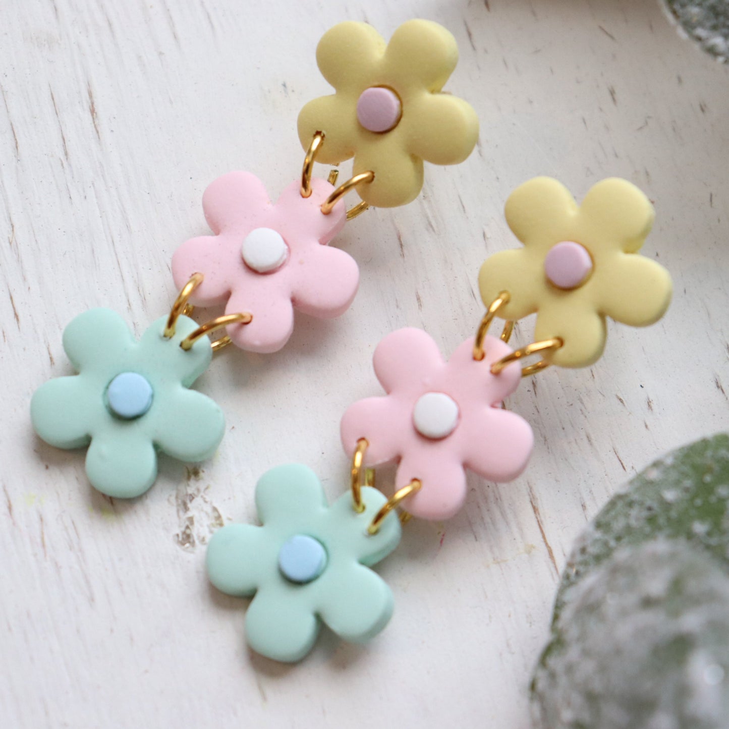 Pastel Triple Daisy Earrings