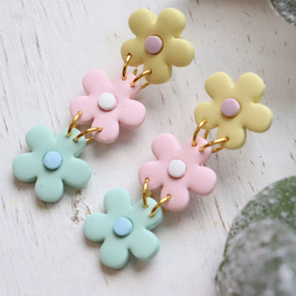 Pastel Triple Daisy Earrings