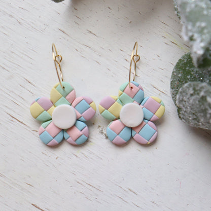 Pastel Plaid Daisy Earrings