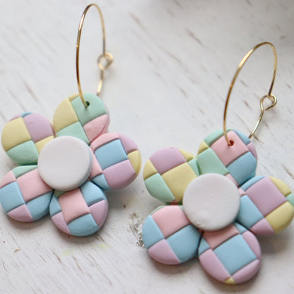 Pastel Plaid Daisy Earrings