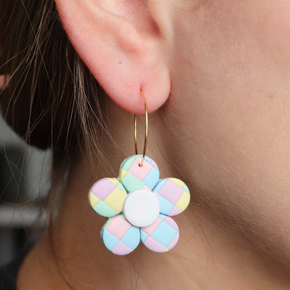 Pastel Plaid Daisy Earrings