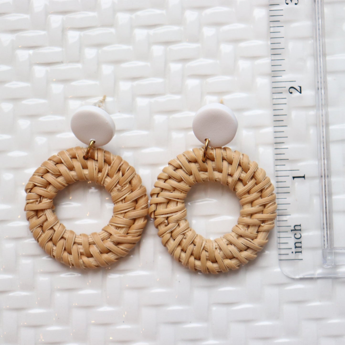 White Rattan Earrings