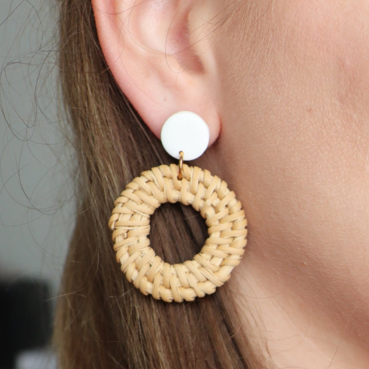 White Rattan Earrings